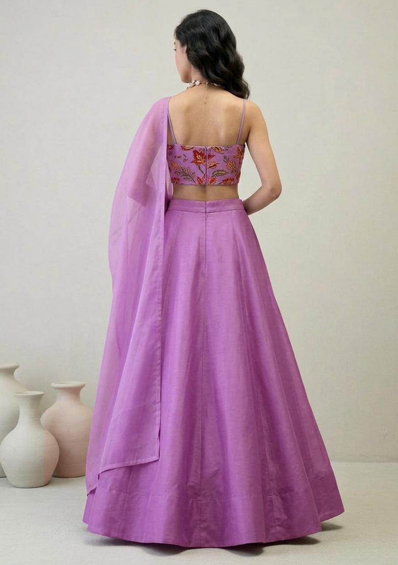 Lilac Embroidered Organza Lehenga Set - Indya