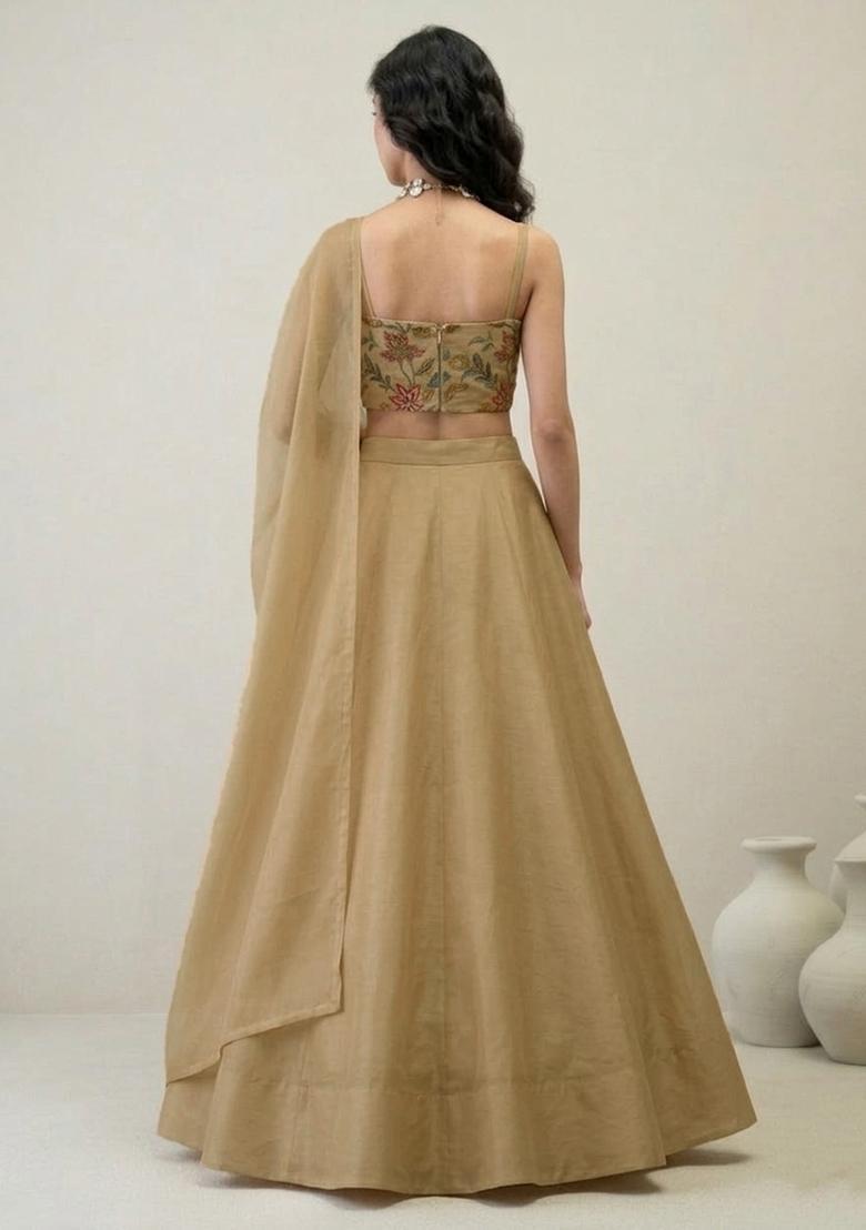Beige Embroidered Organza Lehenga Set - Indya