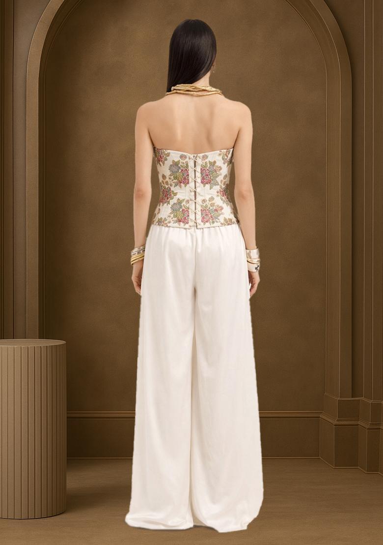 White Embroidered Organza Fusion Set - Indya