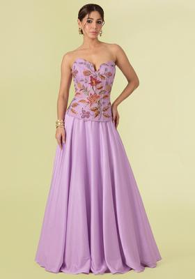 Lavender Purple Embroidered Organza Lehenga Set