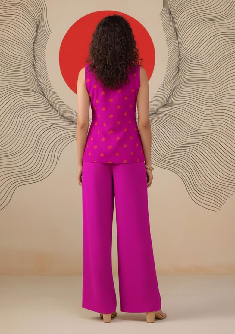 Hot Pink Printed Satin Fusion Set - Indya