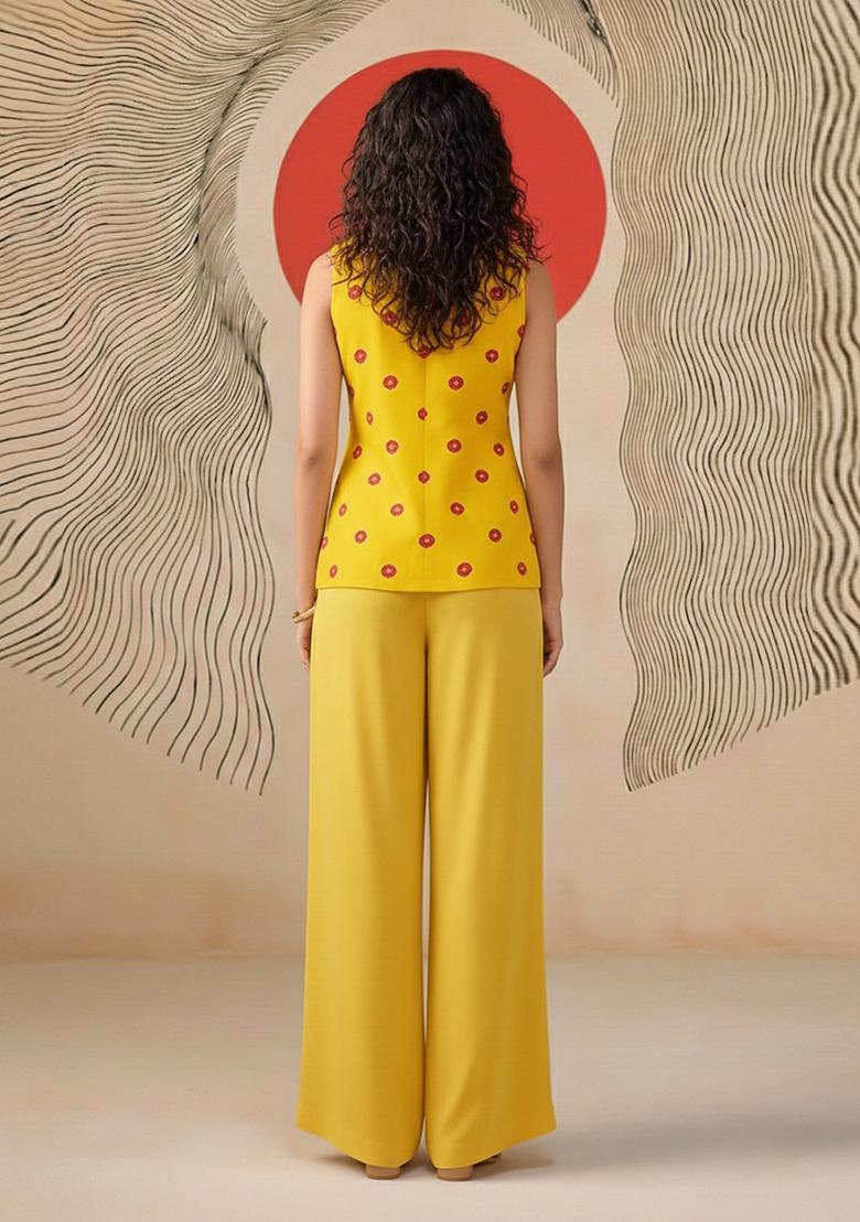Yellow Printed Satin Fusion Set - Indya