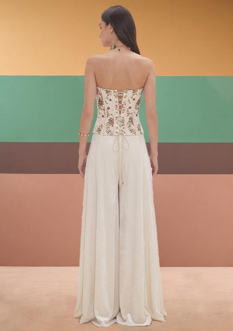 Ivory Embroidered Crepe Fusion Set - Indya