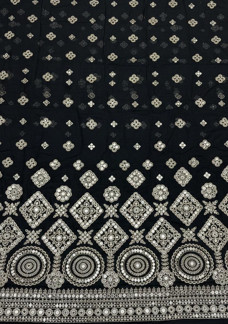 Black Embroidered Georgette Sharara Set - Indya