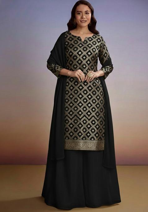 Jet Black Silk Blend Sharara Set
