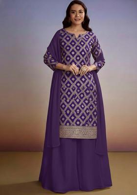 Purple Silk Blend Sharara Set