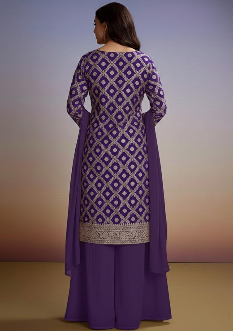 Purple Silk Blend Sharara Set - Indya