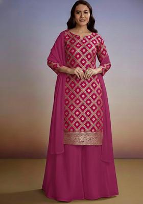 Hot Pink Silk Blend Sharara Set