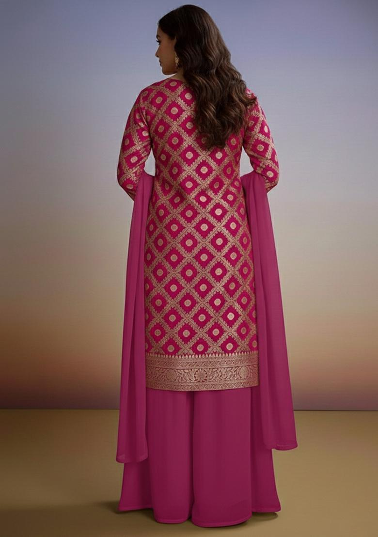 Hot Pink Silk Blend Sharara Set - Indya