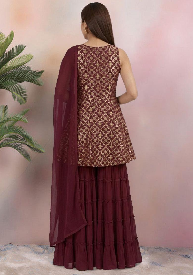 Deep Brown Georgette Sharara Set - Indya