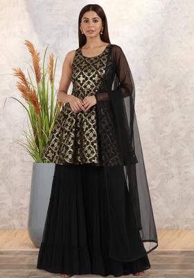 Black Georgette Sharara Set