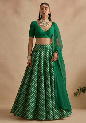 Bottle Green Silk Blend Lehenga Set