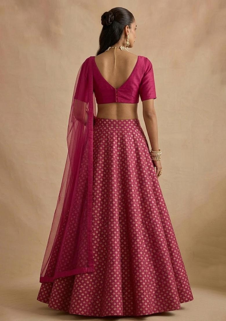 Hot Pink Silk Blend Lehenga Set - Indya
