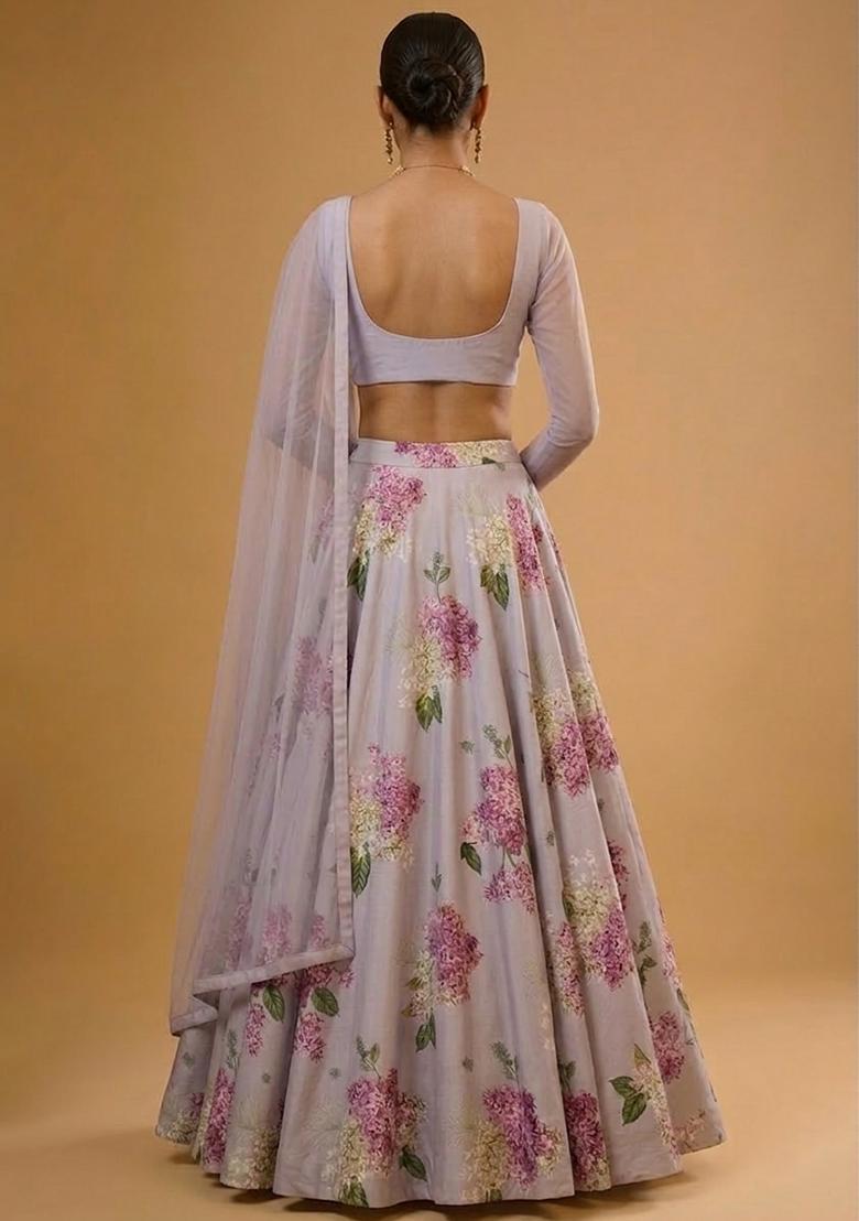 Dusty Pink Printed Georgette Lehenga Set - Indya