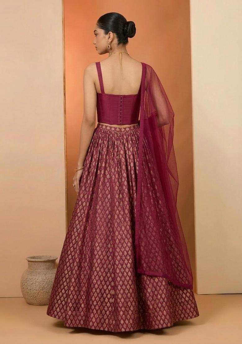 Hot Pink Brocade Lehenga Set - Indya