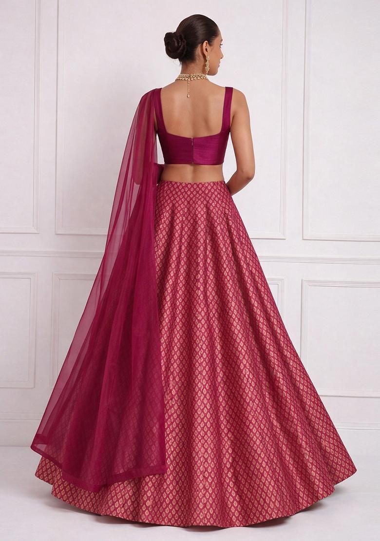 Rani Pink Brocade Lehenga Set - Indya