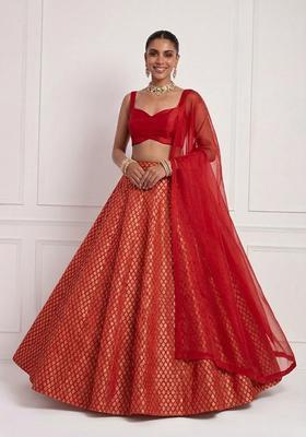 Red Brocade Lehenga Set