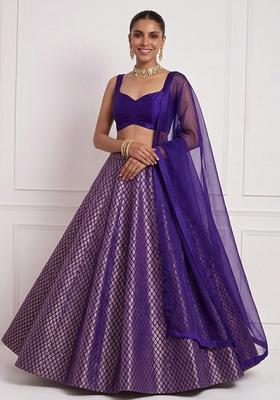 Violet Brocade Lehenga Set