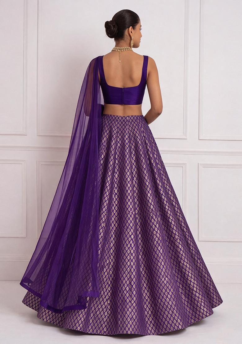 Violet Brocade Lehenga Set - Indya