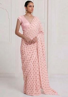 Pink Chanderi Pre Draped Saree Set