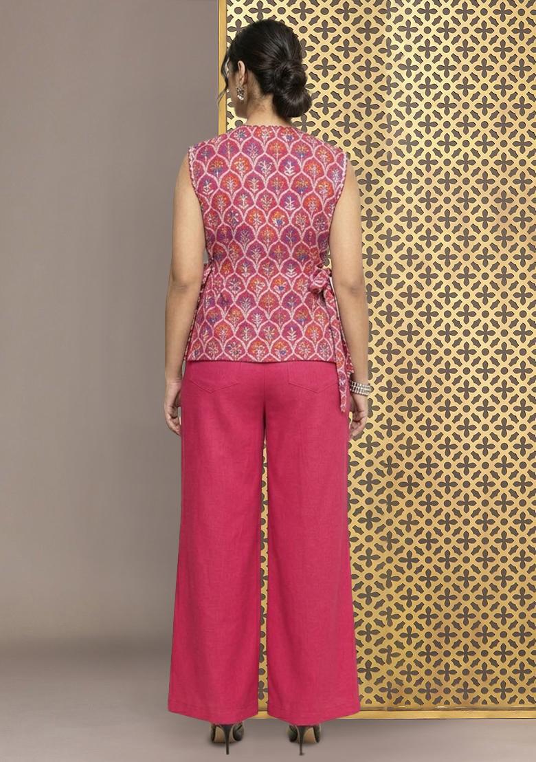 Hot Pink Zari Satin Fusion Set - Indya