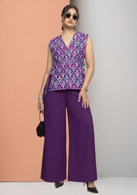 Purple Zari Satin Fusion Set