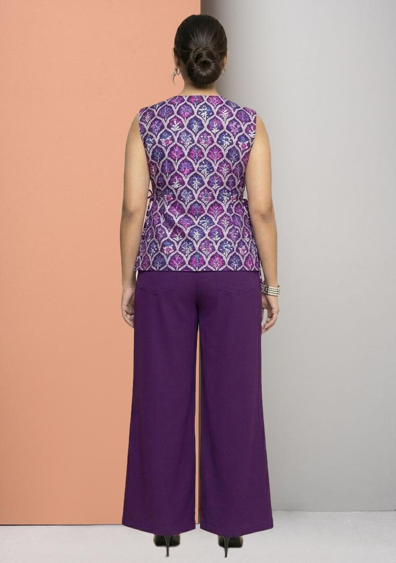 Purple Zari Satin Fusion Set - Indya