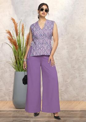 Lilac Zari Satin Fusion Set