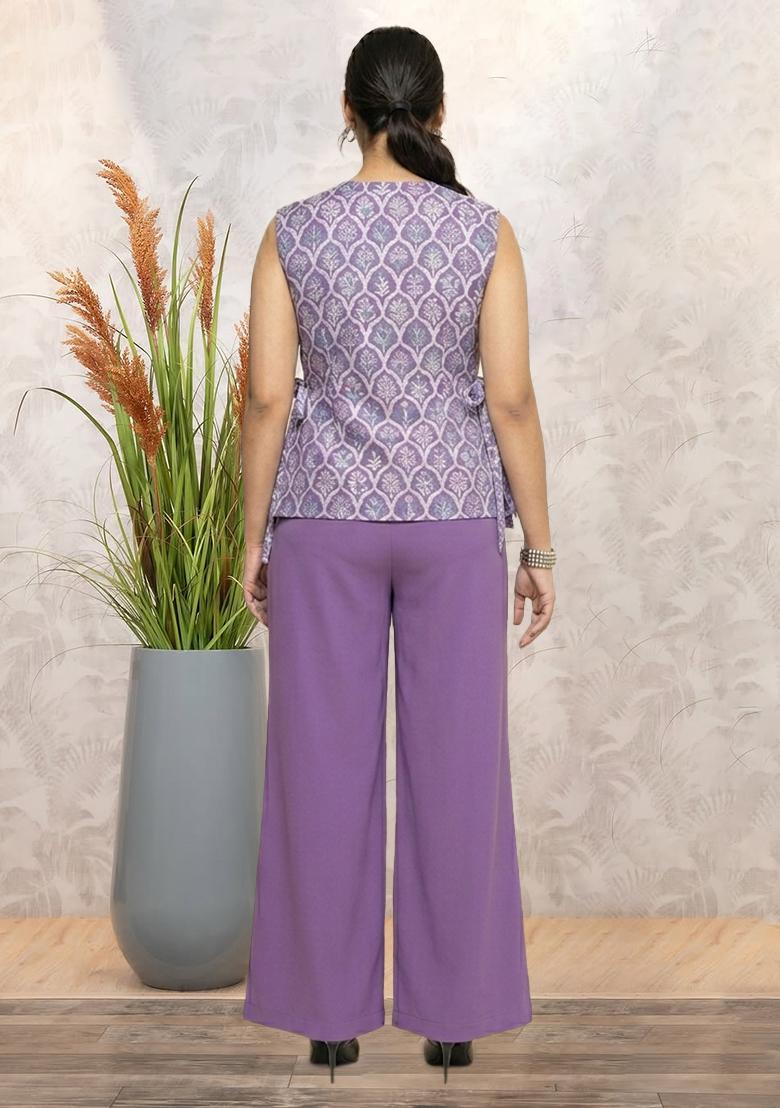 Lilac Zari Satin Fusion Set - Indya