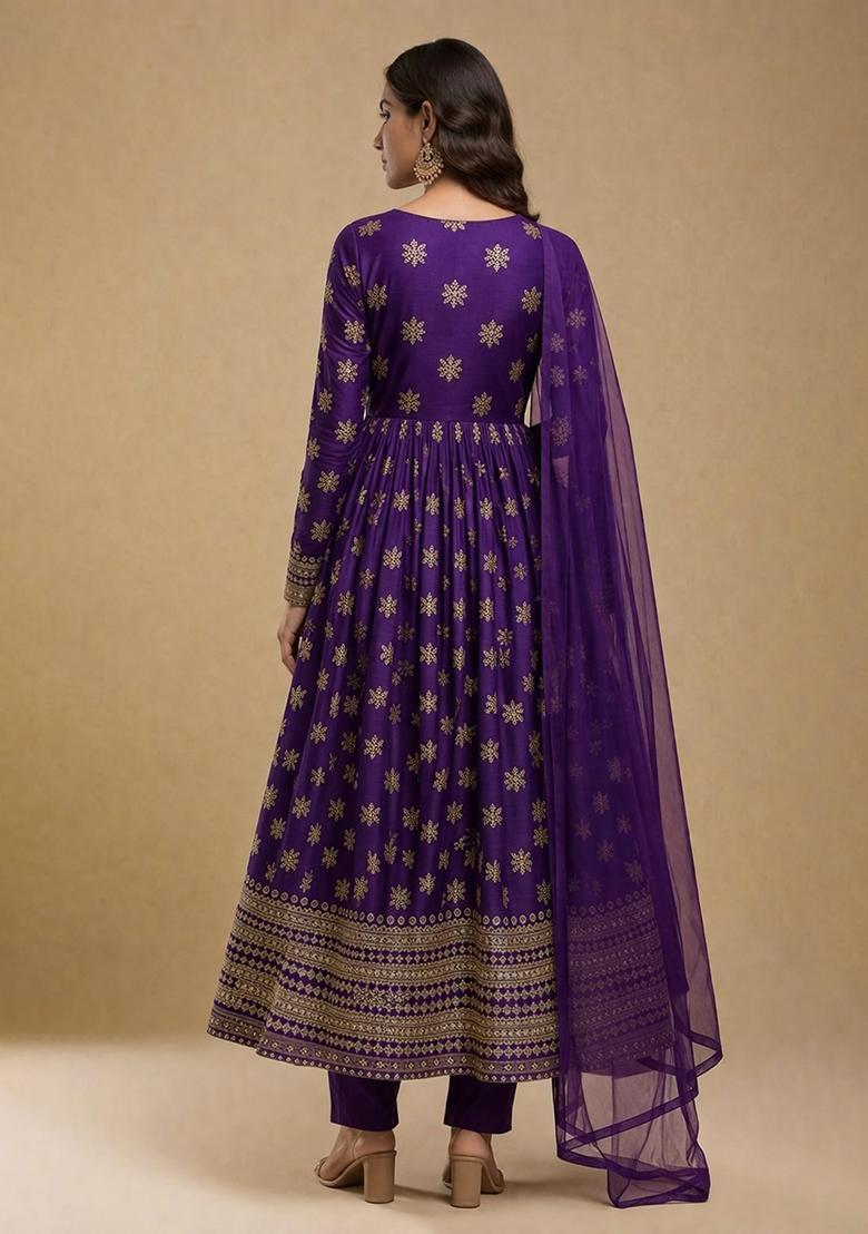 Purple Zari Tissue Anarkali Set - Indya