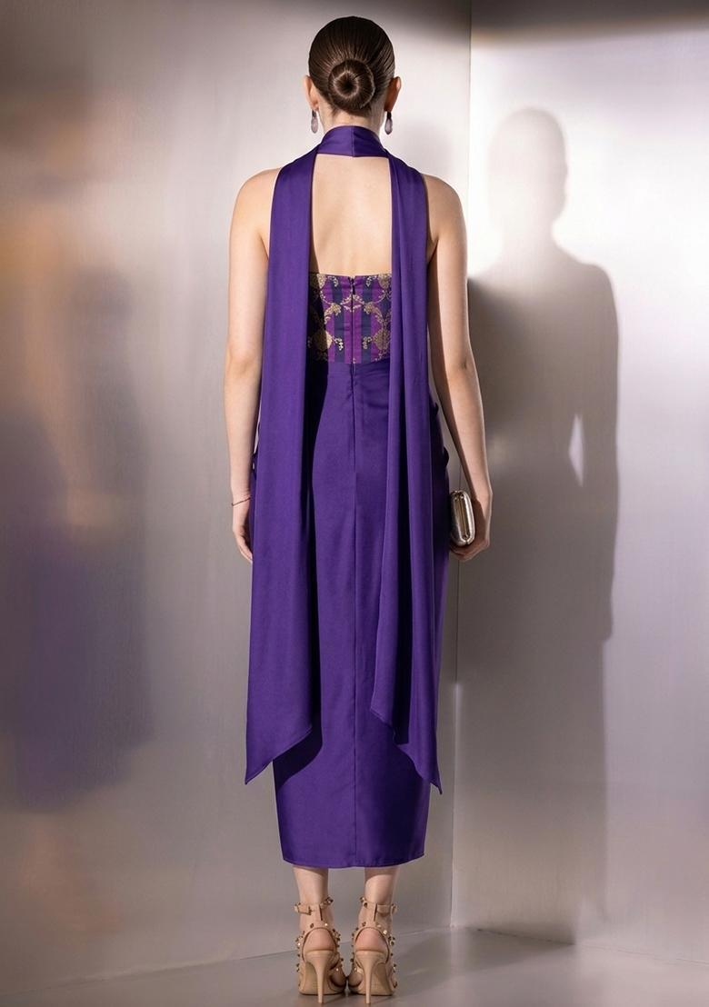 Violet Zari Satin Fusion Set - Indya