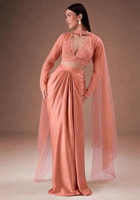 Coral Embroidered Handwork Fusion Set