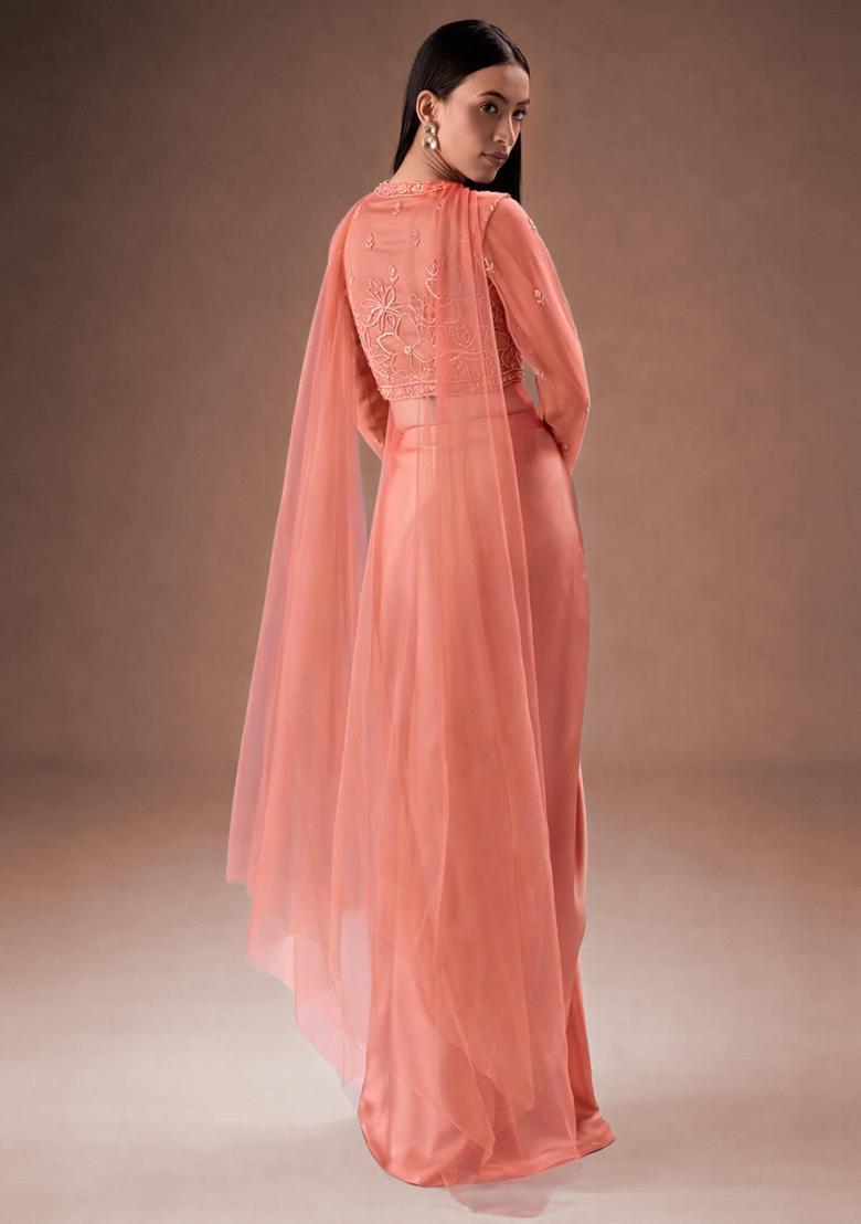 Coral Embroidered Handwork Fusion Set - Indya