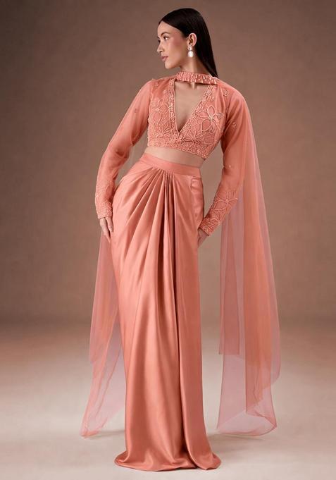 Coral Embroidered Handwork Fusion Set