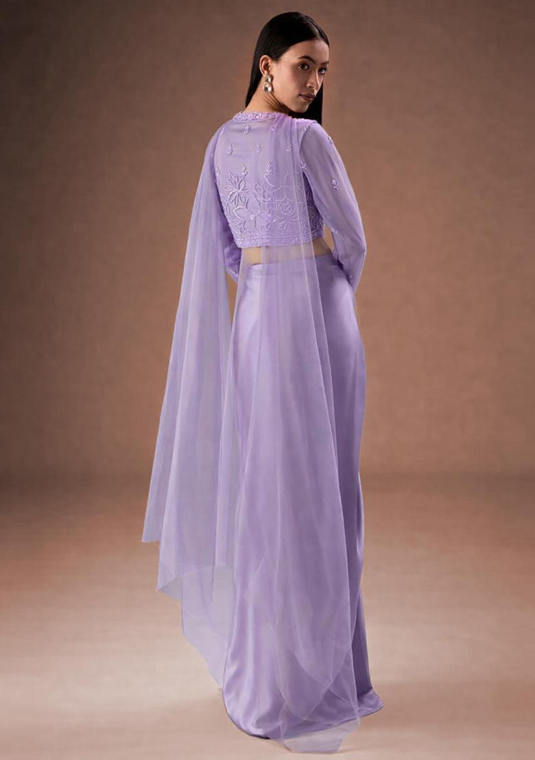 Lavender Embroidered Handwork Fusion Set - Indya