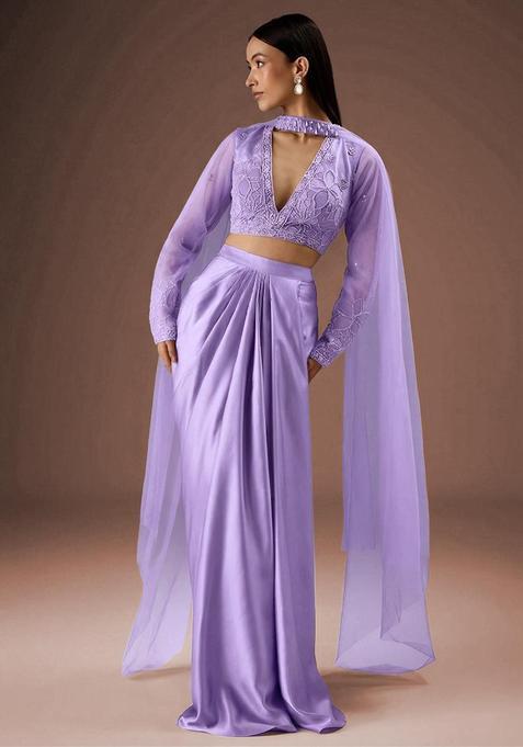 Lavender Embroidered Handwork Fusion Set