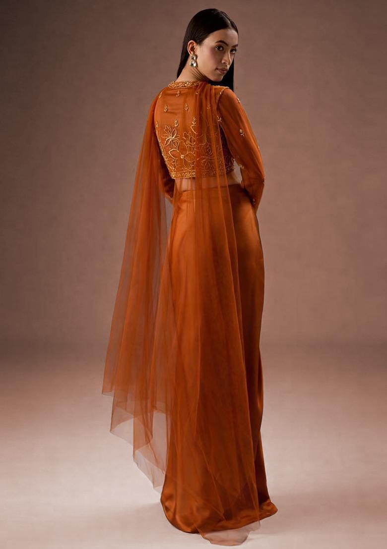 Rust Embroidered Handwork Fusion Set - Indya
