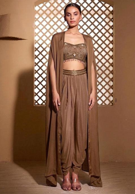 Beige Embroidered Handwork Fusion Set