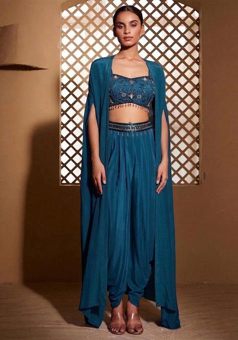 Blue Embroidered Handwork Fusion Set