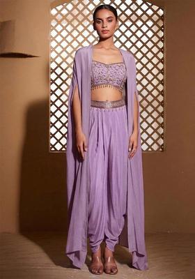 Lavender Embroidered Handwork Fusion Set