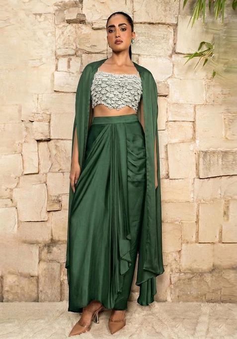 Emarald Green Embroidered Handwork Fusion Set