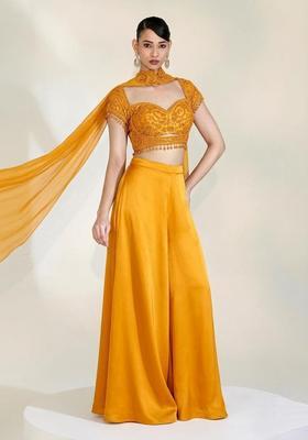 Orange Embroidered Handwork Fusion Set