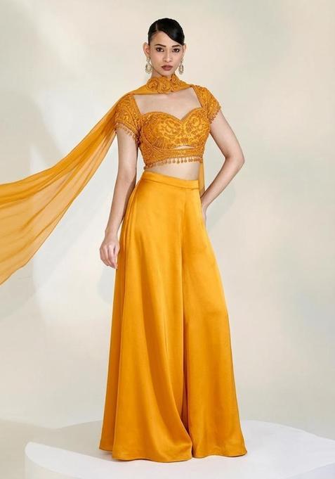 Orange Embroidered Handwork Fusion Set