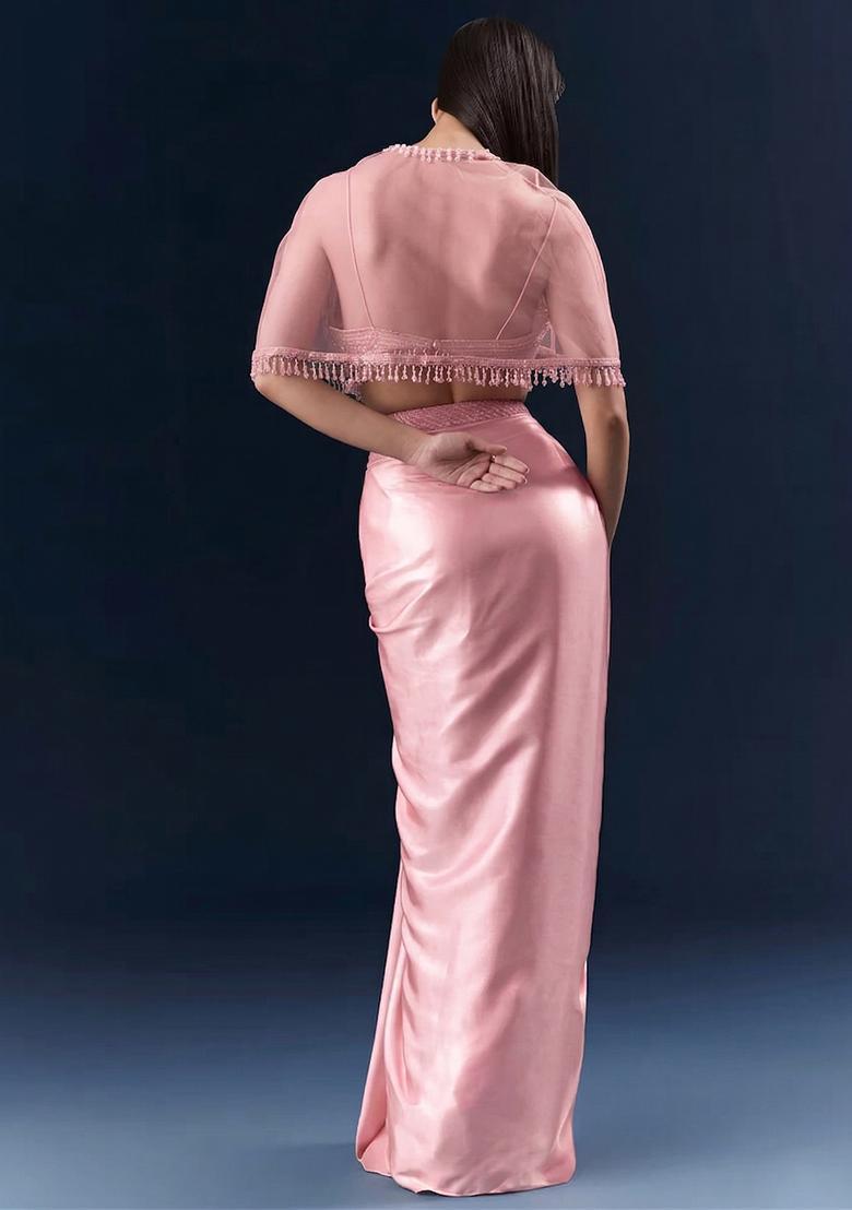 Rose Pink Embroidered Handwork Fusion Set - Indya