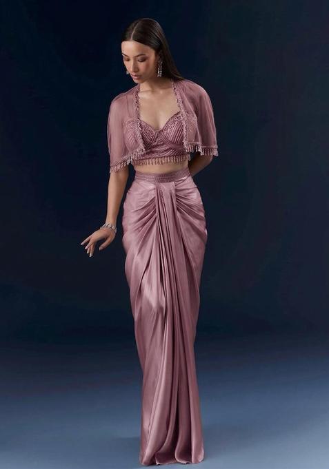 Dusty Rose Embroidered Handwork Fusion Set