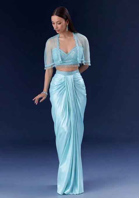Blue Embroidered Handwork Fusion Set