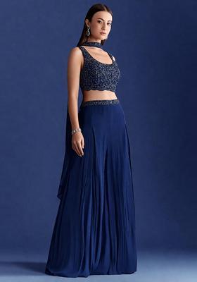 Navy Blue Embroidered Handwork Fusion Set