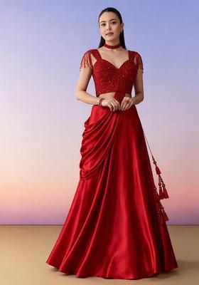 Red Embroidered Handwork Lehenga Set