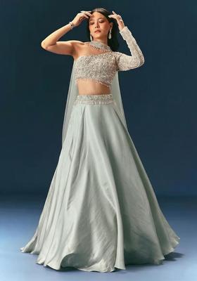 Mint Green Embroidered Handwork Lehenga Set