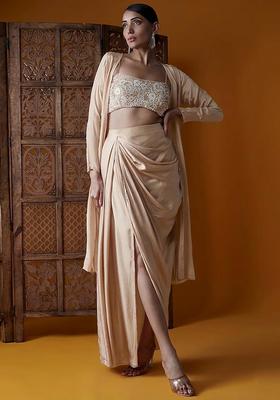 Beige Embroidered Handwork Fusion Set